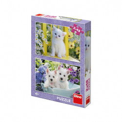 Puzzle Kočička + pejskové - 2 x 48 dílků