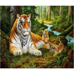 Diamantový obrázek - Tygr s mláďaty