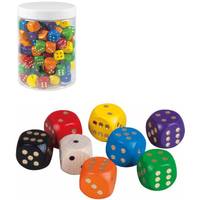 Hrací kostky - barevné, dřevěné