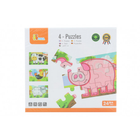 Dřevěné puzzle - Farma, 4 obrázky Dřevěné puzzle - Farma, 4 obrázky